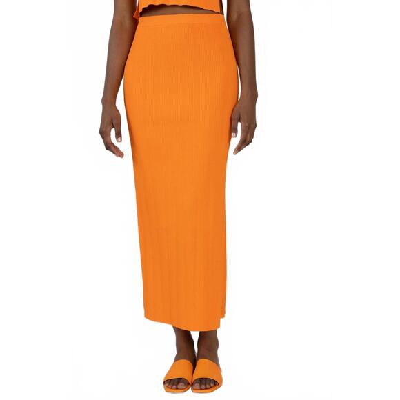 NEW FRAME mixed rib cut out skirt in bright tangerine